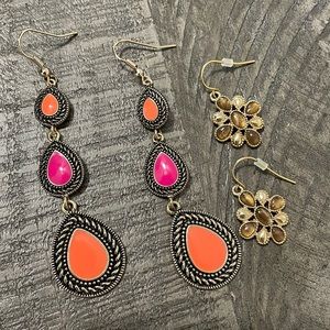Boho Teardrop Dangle Earrings in Coral and Fuchsia